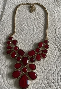 Goldfarbene rote Kunststoff Cabochon Halskette Schmuck Gar5-21 - Bild 1 von 7