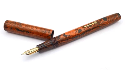 VINTAGE CONWAY STEWART 470M FOUNTAIN PEN IN RED MOTTLED FIRM 14K GOLD FINE NIB - Image 1 of 4