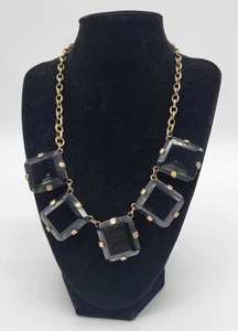 J. Crew Chunky Black Smoky Gray Square Acrylic Faceted Statement Bib Necklace - Picture 1 of 7