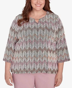 NWT 💎💥 ALFRED DUNNER Woman 💥💎 TELLURIDE Chenille Zig-Zag Print Top 3X - Picture 1 of 3