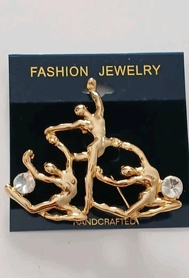 Novo Lindo Broche de Dança Moderna Vintage Tom Dourado Cristal Dançarinos Salão de Baile - Imagem 1 de 4