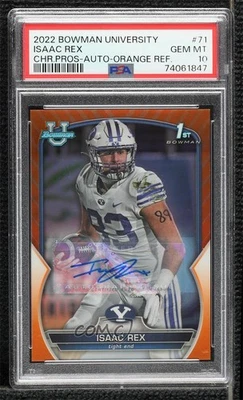2022 Bowman U Chrome Prospect Orange Refractor /25 Isaac Rex PSA 10 GEM MT Auto - Image 1 of 2