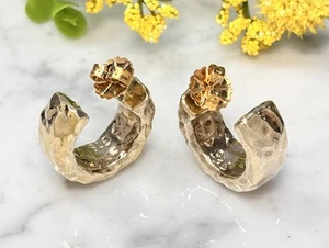 Vtg Simon Sebbag SSD Sterling Silver 925 Gold Wash Hammered 1” Hoop Earrings - Picture 1 of 9