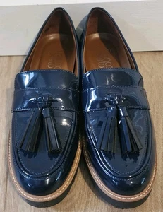 FRANCO SURTO TASSEL LOAFERS WOMENS SIZE 6.5M LUG SOLE CAROLYNN NAVY BLUE PATENT  - Picture 1 of 12