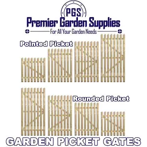 More details for picket garden wood gate w.3ft x h.3ft|4ft|5ft|6ft palisade pedestrian pathway