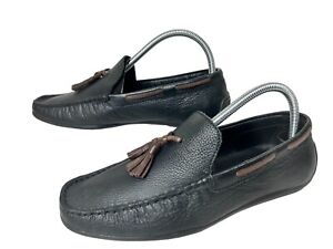 Bacco Bucci Studio Loafers M Size 7 Black Leather Tassel Slip-on Shoes Italy