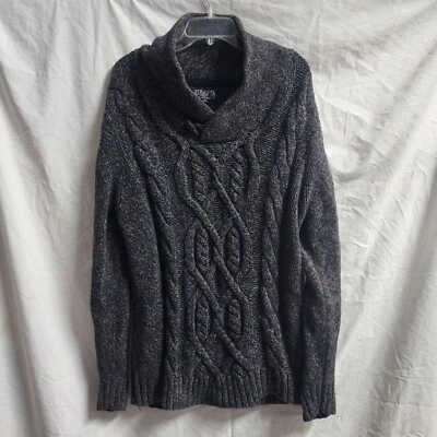Mens Y2K Cable Knit Sweater Charcoal Gray Size XL Chunky Pullover Buckle Noveau - Image 1 of 3