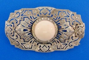 ART DECO Platinum, Angel Skin Coral & Diamond Brooch Circa 1920s - Picture 1 of 3