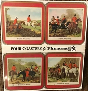 Fox Hunt Hunting Set of 4 Cork Backed Coasters Red Pimpernel New Nassau Bahamas - Picture 1 of 6