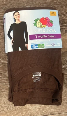 Camisa Fruit of the Loom Térmica Waffle Crew Manga Larga Marrón Para Mujer Grande 12 Foto 1 de 3