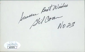 Gil Coan Washington Senators Signed 3x5 Index Card JSA Authenticated - Picture 1 of 2