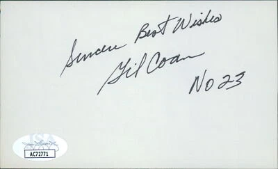 Gil Coan Washington Senators Signed 3x5 Index Card JSA Authenticated - Image 1 of 2