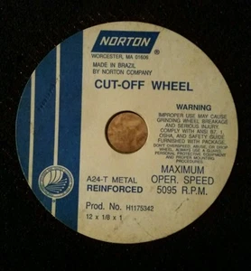 #i1 3 Cut Off Wheels Norton 12X1/8X1 A24-T Reinforced, New,   - Picture 1 of 1