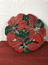 Vintage Poinsettia Silver Plated Trivet Made In Hong Kong Christmas Decor