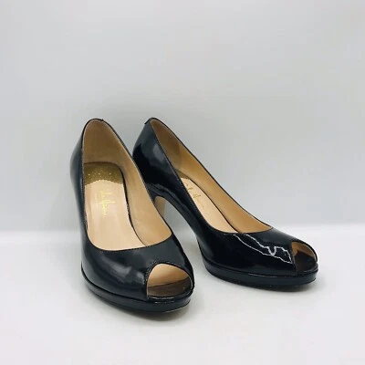 Zapatos de tacón alto Cole Haan negros Nikeair charol sin cordones punta abierta talla 6B Foto 1 de 4