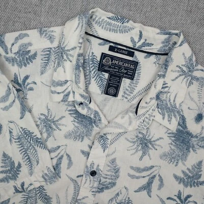 Camisa masculina American Rag XL mistura de linho azul samambaia padrão floral botão para cima casual - Imagem 1 de 4