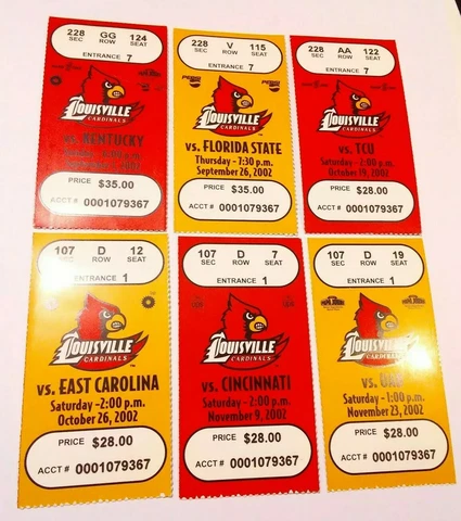 2002 Louisville Cardinals Football Ticket Stub Lot of 6 Florida State TCU UAB Cover