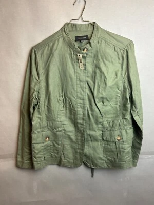 NWT TALBOTS Chaqueta de utilidad de lino mezcla de algodón con bolsillos verde militar talla XL Foto 1 de 3