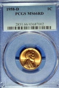 1958 - D PCGS MS66RD LINCOLN CENT!! #B49811 - Picture 1 of 2