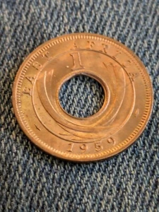 1959 East Africa Coin 1 cent Elephant Center Hole Uncirculated - Picture 1 of 2