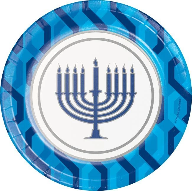 Menorah 7 Inch Plate Paper 8 Per Pack Premium Strength Hanukkah Tableware - Image 1 of 1