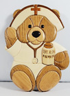 Vintage Handmade Intarsia Wooden 3D Nurse Teddy Bear, Bear Aspirin