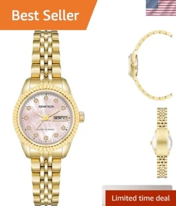 Elegant Crystal Accent Women's Day/Date Watch with Pink Mother-of-Pearl Dial - Picture 1 of 8