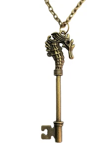 Antique Gold Seahorse Key Pendant Necklace Beach Seaside Sea Horse Key - Picture 1 of 3