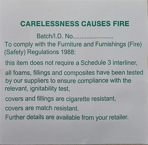 Upholstery / Furniture Sew On Fire Safety  Labels /Headboard Batch ID Label - Picture 1 of 1