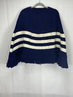 Blue/White Striped Handknit Very Bulky Poncho Cape - Nautical Beachy Look- Heavy