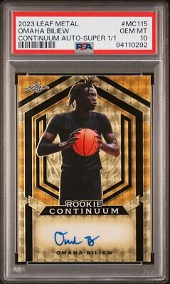 2023 Leaf Metal Continuum Omaha Biliew Gold Super Prismatic Auto 1/1 PSA 10 - Image 1 of 2