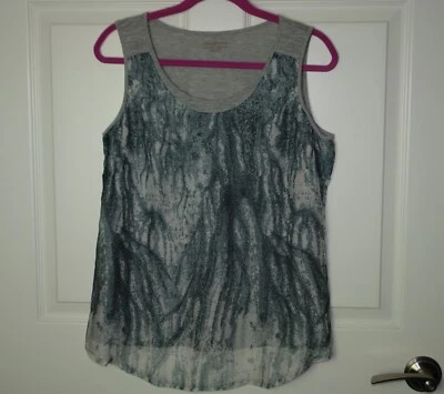 Camiseta sin mangas Coldwater Creek gris tejida y superpuesta de gasa cuello redondo talla 10-12 usada en excelente estado Foto 1 de 3