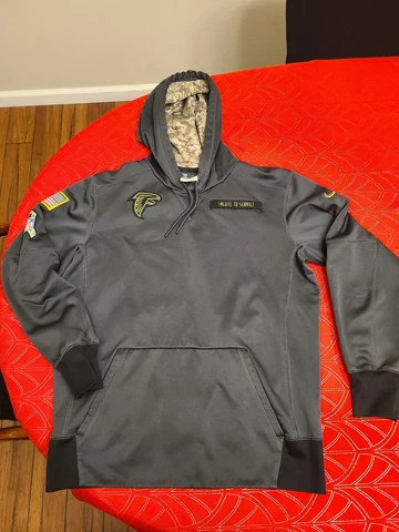 Atlanta Falcons Hoodie Adult Med Gray Pullover Mens Salute to Service Military Cover