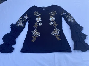 Blusa I-N-C International Concepts manga larga talla S bordado mangas con volantes - Imagen 1 de 6