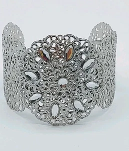 Vintage Fillagree Rhinestone Cuff Bracelet  - Picture 1 of 9