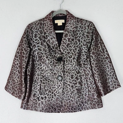 Chaqueta Blazer Michael Kors Mujer 10 Púrpura Plata Estampado Leopardo Manga 3/4 Foto 1 de 4
