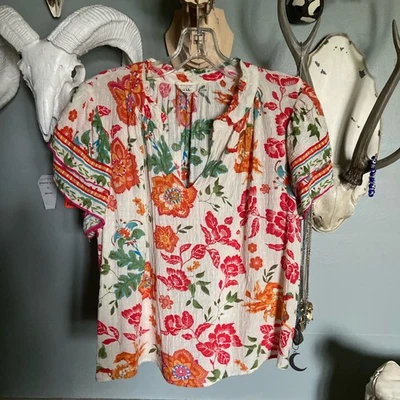Artelier Nicole Miller Boho Box Cut Blouse - Two Tiered Sleeves - Floral - XL - Image 1 of 4