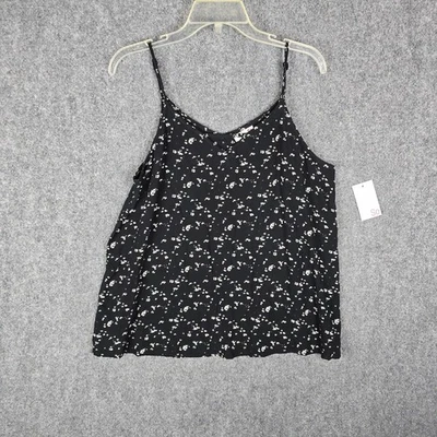 Women’s Large So Black Floral Spaghetti Strap Cami Tank Top NWT Rayon - Image 1 of 4