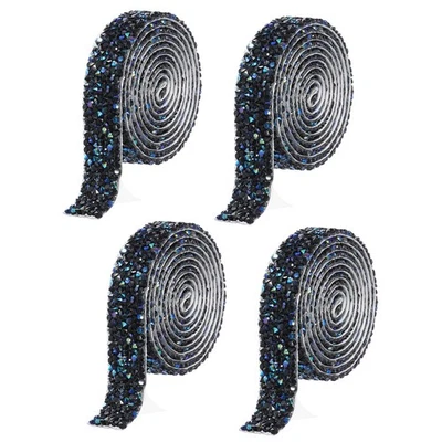 4 Yards Harz-Strassband, selbstklebende Kristallbänder, Schwarz AB - Bild 1 von 4