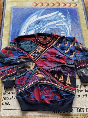 Vintage 90's Emaroo 3D Coogi Style Biggie Wool Sweater Mens L Australia Kangaroo - Image 1 of 4