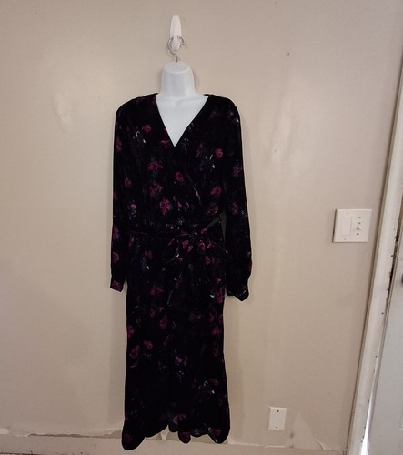 VETEMENTS Maxi abito avvolgente nero velluto floreale Lane Bryant taglia 18 stravagante boho con cintura