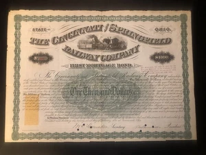 US Revenue Stamped Paper: #RN-W2, #RN-P5 (x2); On Cinci/Springfield Railway Bond - Picture 1 of 6