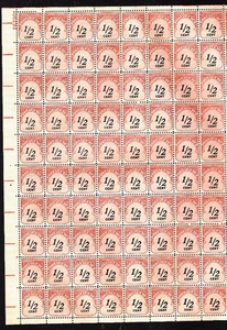 US #J88 1/2 ¢ franqueo adeudado, hoja completa de 100, og, NH, VF, Brookman $375,00 - Imagen 1 de 1