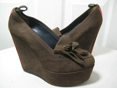  Brooks Brothers Dark Brown Suede & Leather Wedge Shoes Women's Size 7.5 - Image 1 of 4
