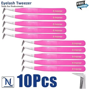 Antistatic L Type Tweezers Pink Color INDIVIDUAL EYELASH EXTENSION TWEEZER 10Pcs - Picture 1 of 1