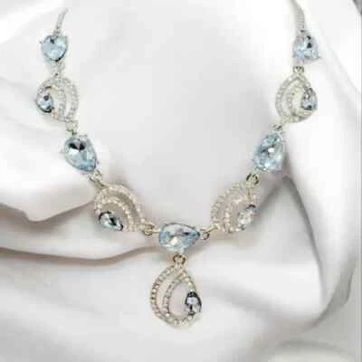 GIVENCHY Pavé & Marquise Cut blue Crystals Necklace in silver. Retail $78 - Image 1 of 4
