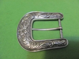 Hebilla de cinturón ancha de metal tono plata ornamentada floral vintage S6522K 3,25" x 2,75" - Imagen 1 de 4