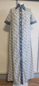 Womens Vintage Dress Blue Floral Button Close Size M Long Dress Casual - Picture 1 of 9