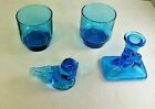 Cobalt Blue Glass Candle Holder Bird Figurine Beverage Glass Lot of 4 Pieces 