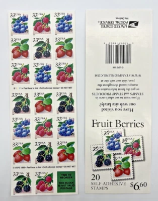 Scott #3297b, Fruit Berries 33¢ Stamps, 2 Booklets of 20 = 40 Stamps FV$13.20 - Image 1 of 2